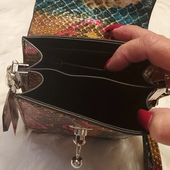 Kelly and Katie Snakeskin Blue Multicolor Faux Leather Cross Body Bag Wallet NWT - Picture 2 of 7